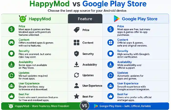happymod vs google play store