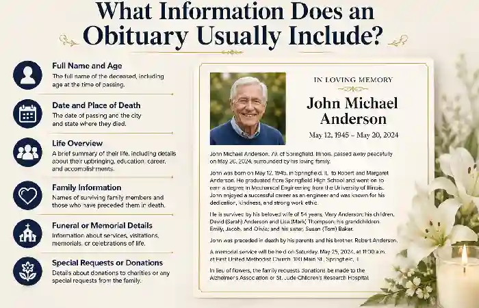 what information does an obituary usually